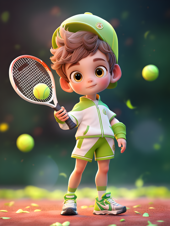 超萌运动男孩穿着网球服摄影版权图片下载