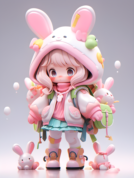 可爱少女粉色服饰黄帽兔耳全身摄影图版权图片下载