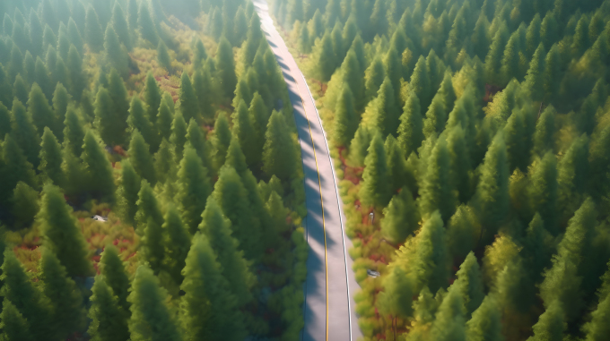 森林公路驾车景象摄影图片