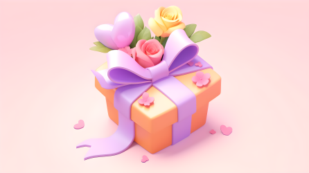 粉黄紫的情人节礼物花束3D图摄影图片