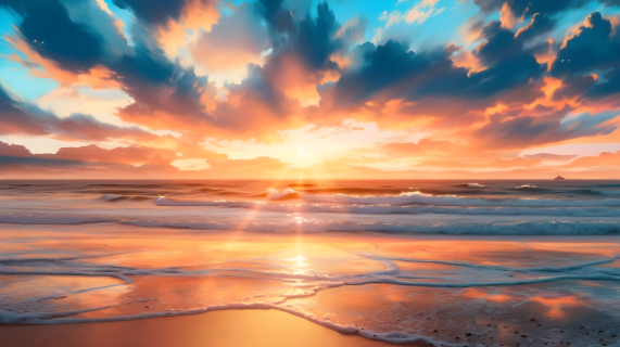 沙滩日出与天空：自然符号的摄影图片