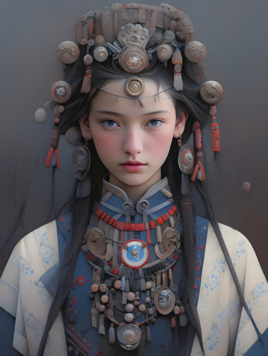 中国传统民族服饰-天蓝银白风格摄影版权图片下载