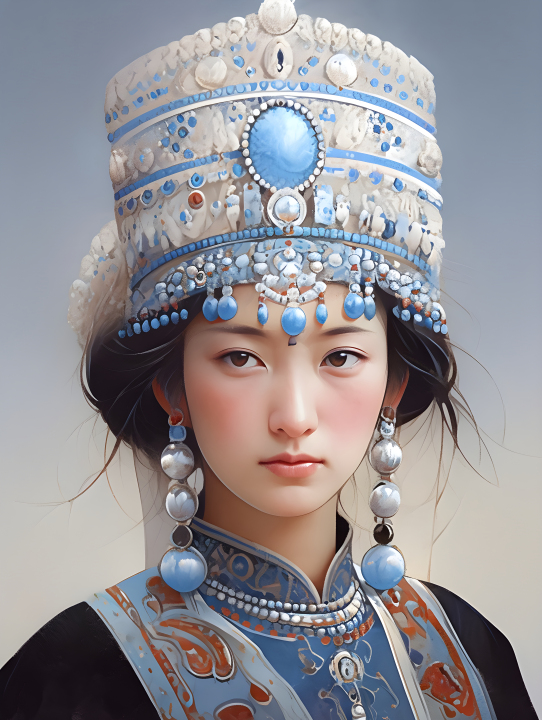 深空蓝与浅银风格的中国各民族传统服饰摄影图版权图片下载