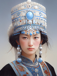 深空蓝与浅银风格的中国各民族传统服饰摄影图