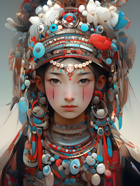 中国各民族传统服饰深天蓝与浅银风格的摄影版权图片下载