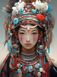 中国各民族传统服饰深天蓝与浅银风格的摄影图片