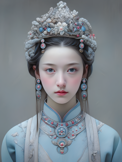 中国少数民族深蓝浅银风格的传统服饰摄影图片
