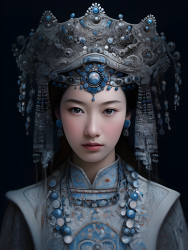 深蓝银色风情，中国各族传统服饰摄影图片