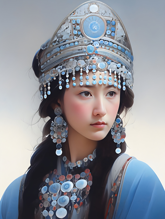 中国各民族深蓝浅银风格传统服饰摄影版权图片下载