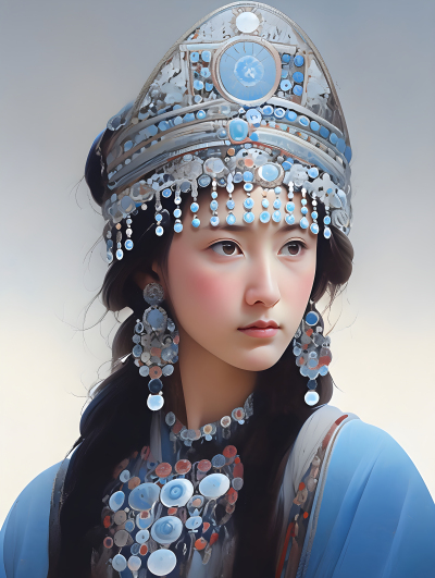 中国各民族深蓝浅银风格传统服饰摄影图片