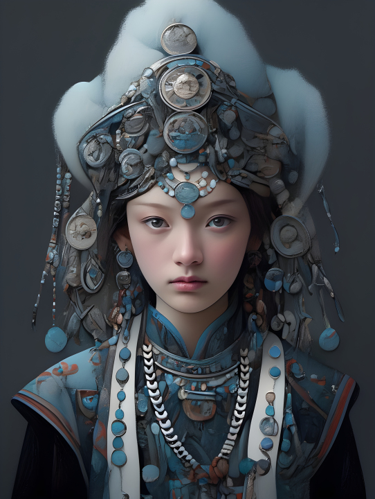 中国民族特色深空蓝与浅银白风格的传统服饰摄影图版权图片下载