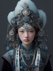 中国民族特色深空蓝与浅银白风格的传统服饰摄影图