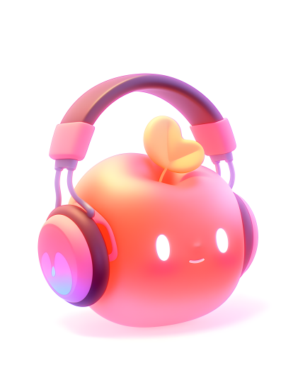 戴耳机可爱卡通水果3D摄影图片