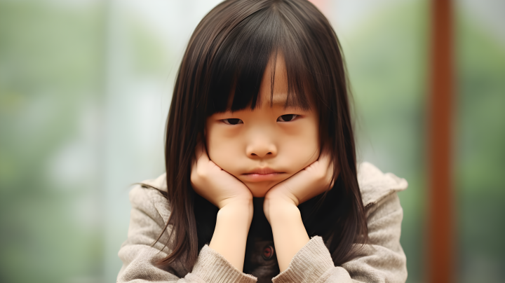 不高兴的亚洲儿童摄影版权图片下载