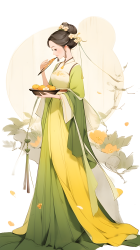 中国风魅力黄绿民族服装中的仙女摄影图