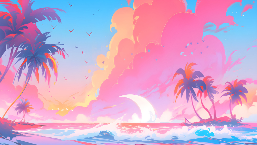 创意粉色天空白色浪花摄影图片