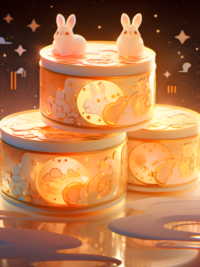 兔子月饼盒背景摄影图