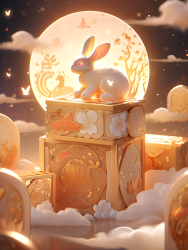 中秋节兔子月饼摄影图