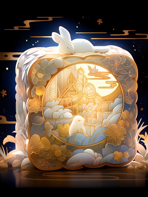 精致的中秋节兔子月饼摄影图片