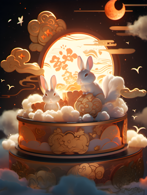 中秋节兔子月饼包装设计摄影图片
