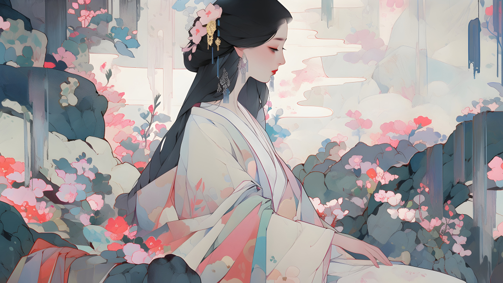 多彩的古代华裔女子摄影版权图片下载