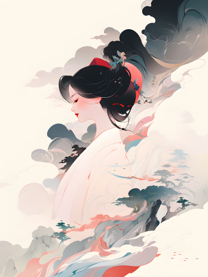 中国国风黑发女性艺术摄影图