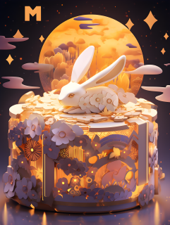 现实感中秋节兔子月饼摄影图