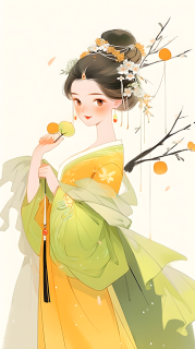 中国风黄绿旗袍美女摄影图片