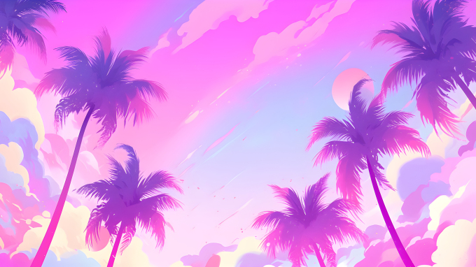 紫色椰子树仰拍创意摄影图片