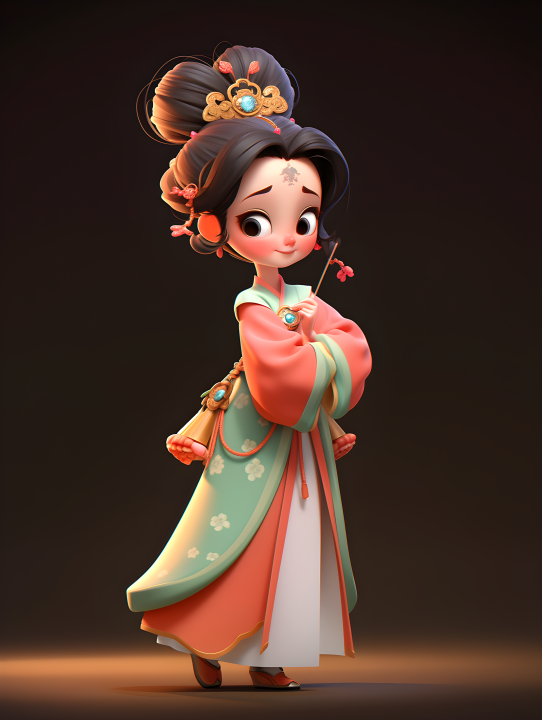中国传统服饰风格的卡通女性角色摄影图版权图片下载