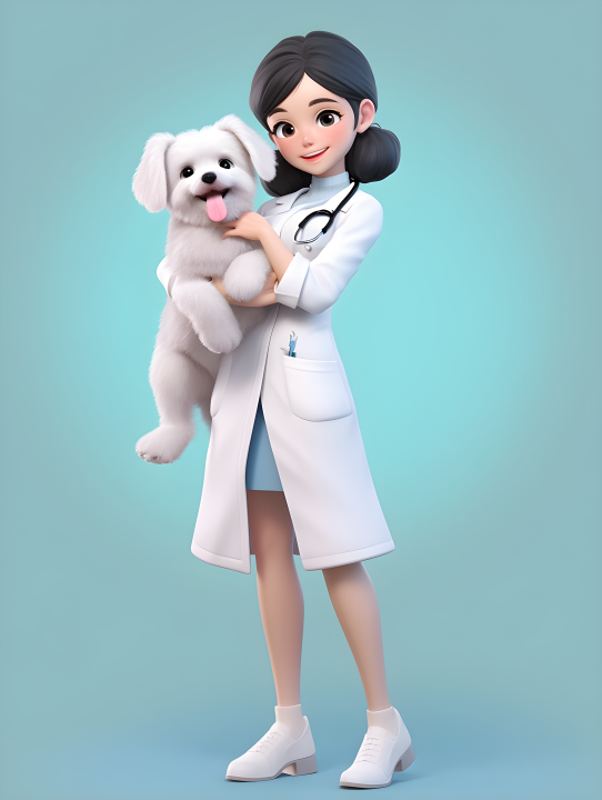 抱着卡通宠物的立体兽医摄影图版权图片下载