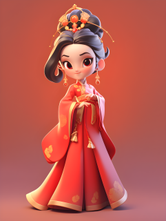 唯美中国传统服饰风格的卡通女性角色摄影图片