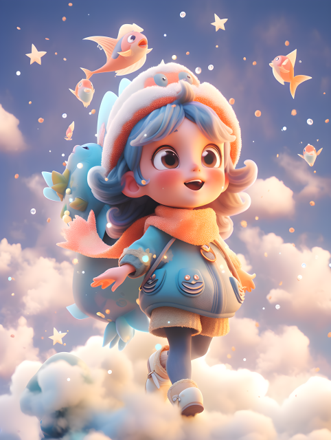 3D立体双鱼座星座少女摄影图片