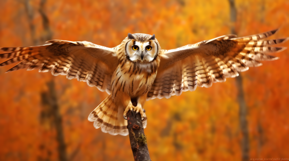 秋色中的鸮鸟飞舞摄影图