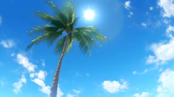 夏日蓝天下的棕榈树摄影图片