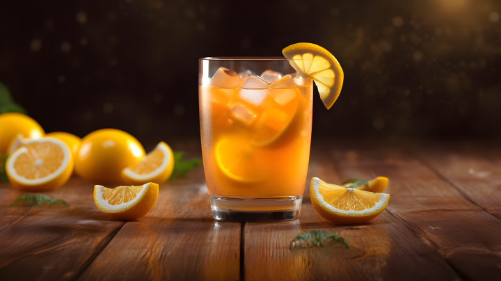 夏日凉饮柠檬橙饮在木桌上摄影版权图片下载