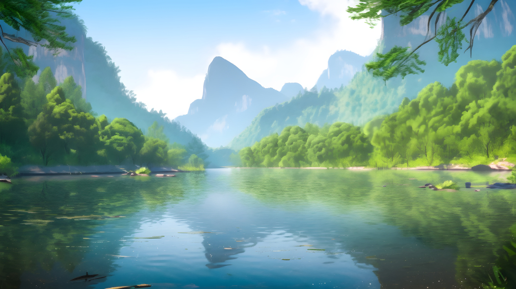 古风碧蓝山水画中摄影版权图片下载