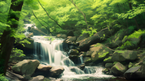 绿林瀑布自然与奇幻的摄影图片
