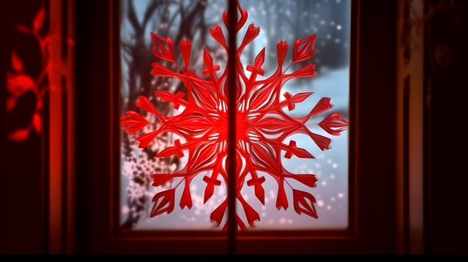 唯美窗花冬日景色摄影图片