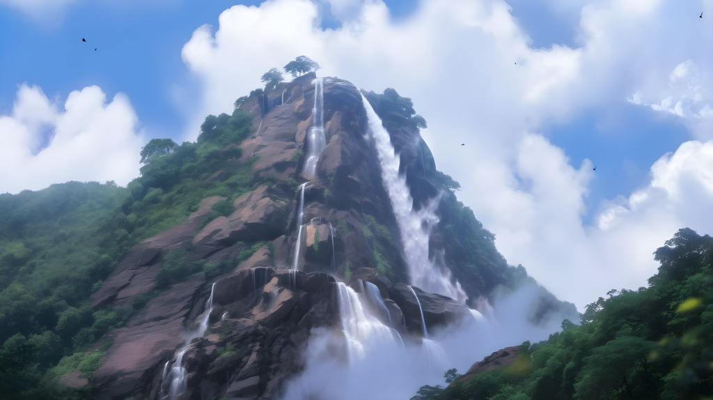 山脉瀑布壮美风景摄影图