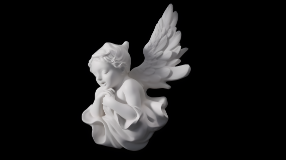 黑色背景上的白天使雕塑照片