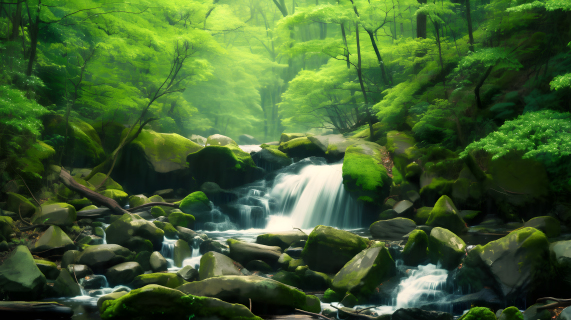 绿林溪瀑布摄影图片