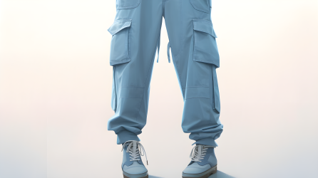宫崎骏风格的蓝色货物裤摄影图