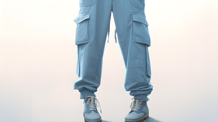 宫崎骏风格的蓝色货物裤摄影图版权图片下载