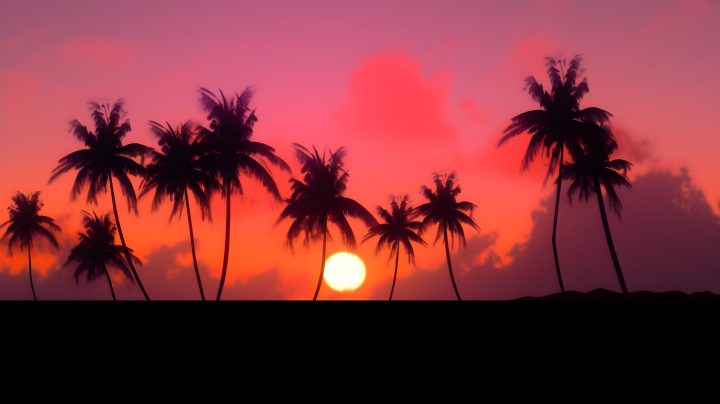 椰树与落日的摄影图版权图片下载