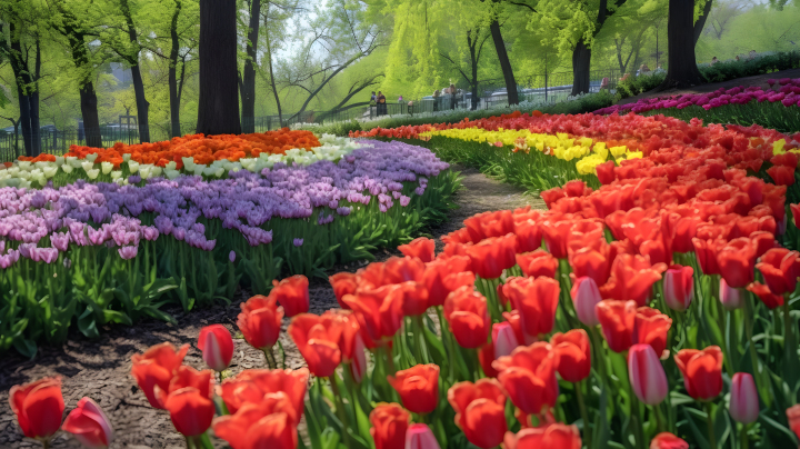 色彩丰富的郁金香花园摄影图版权图片下载