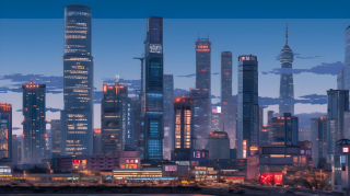 黄金与品红的上海黄昏河景摄影图