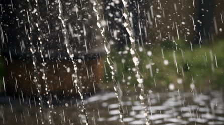 雨滴落入水龙头的近景摄影图片