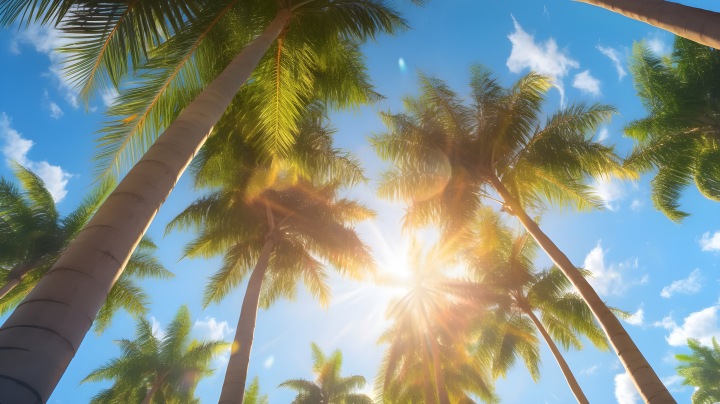 阳光下的棕榈树摄影版权图片下载