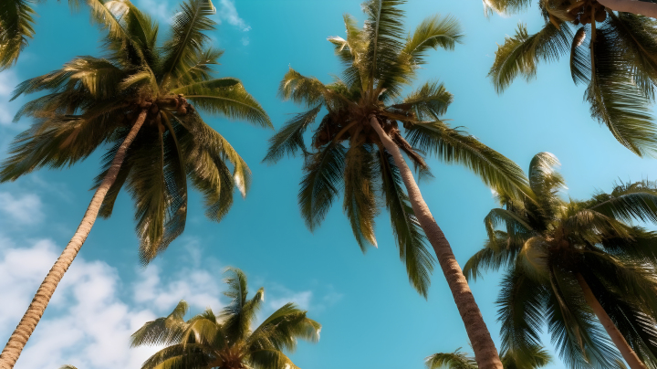 热带棕榈树蓝天背景的摄影版权图片下载